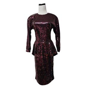 80s Oleg Cassini pink sequin peplum dress . size 6